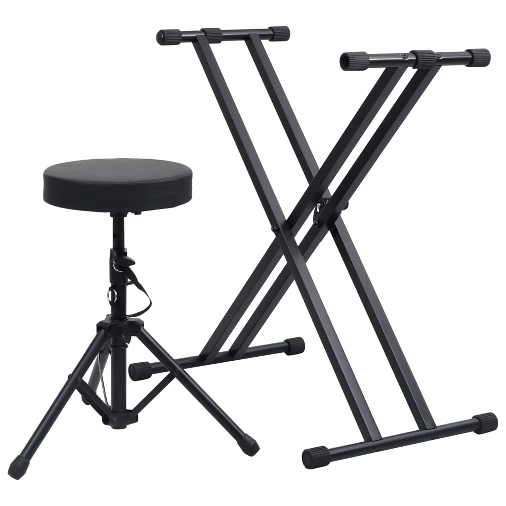 Kit De Support De Clavier À Empattement Double Et Tabouret Noir