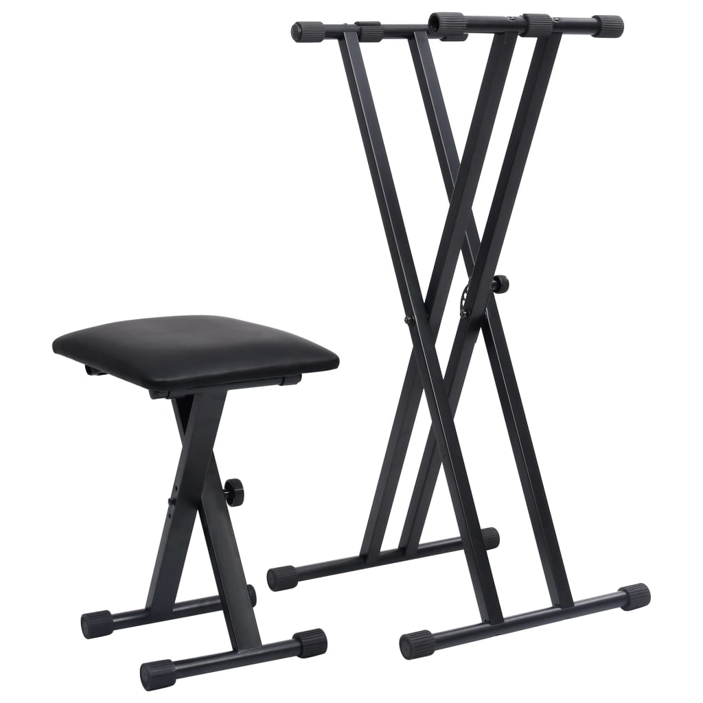 Kit De Support De Clavier À Empattement Double Et Tabouret Noir