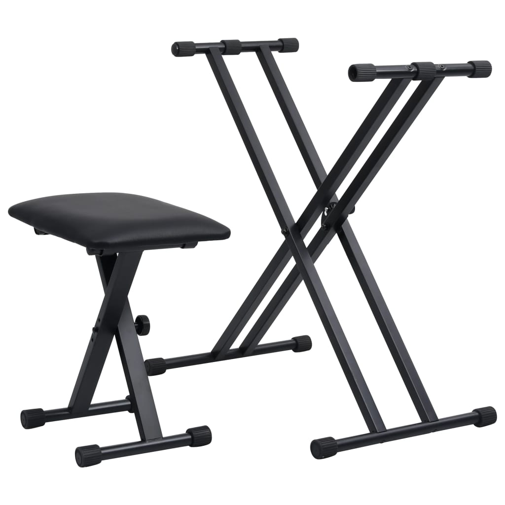 Kit De Support De Clavier À Empattement Double Et Tabouret Noir