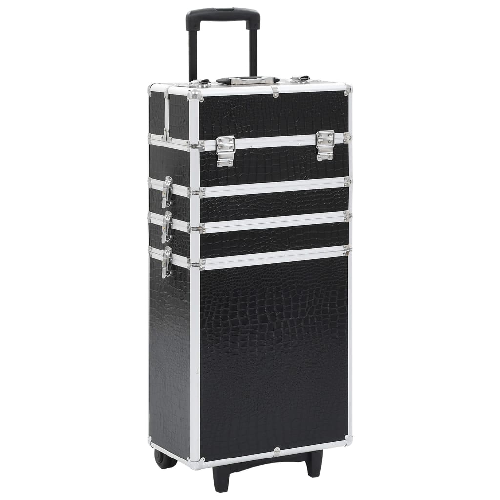 Chariot De Maquillage Aluminium Noir Avec Motif De Crocodile