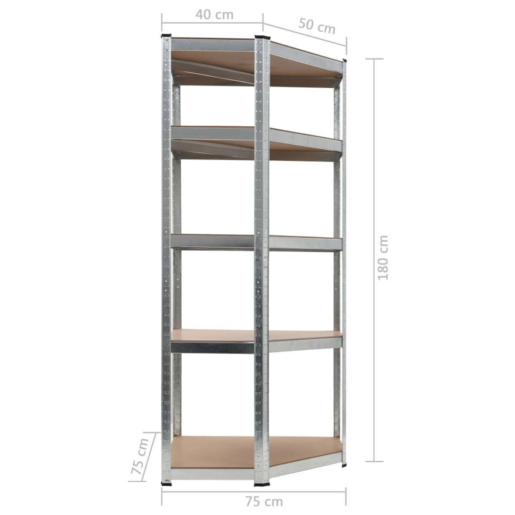 Étagère D'angle À 5 Niveaux É Acier Et Bois D'ingénierie Argent