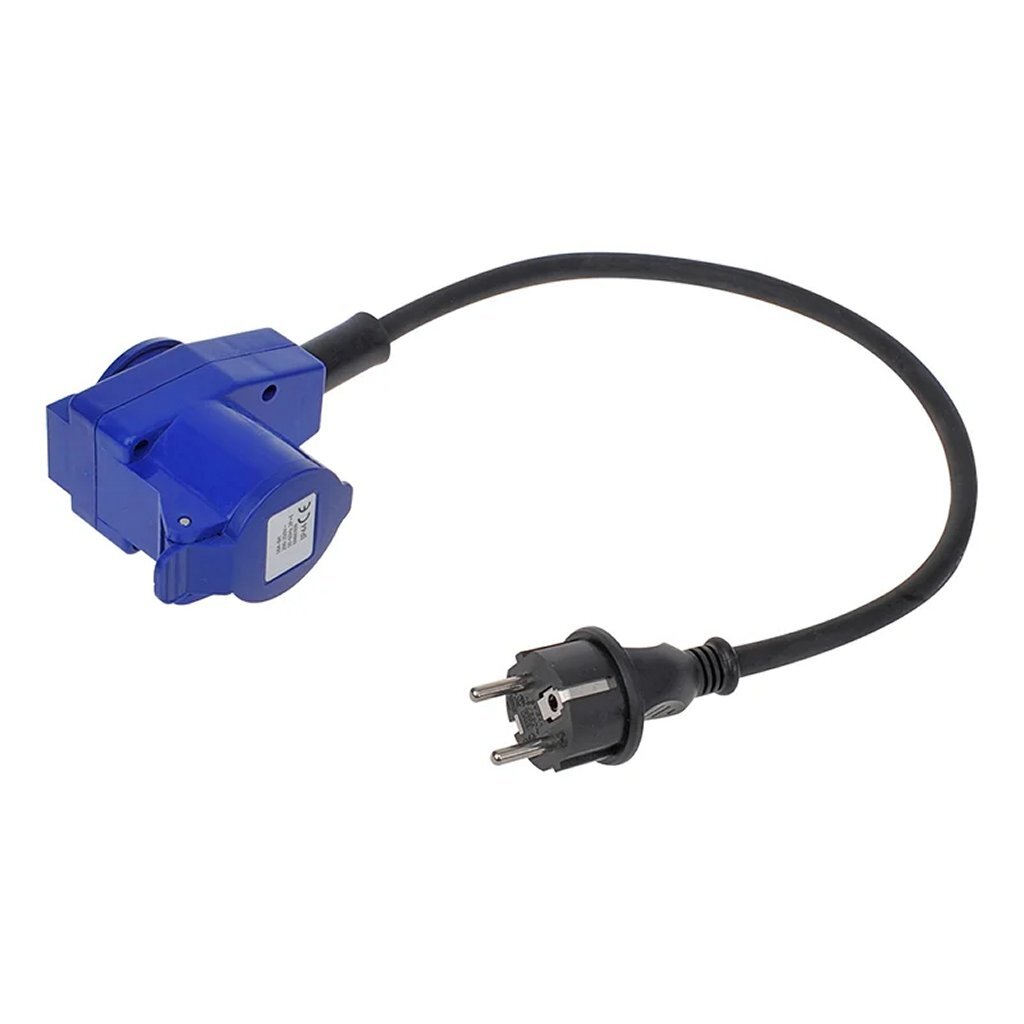 Proplus Verloopkabel 40 Cm Schuko Stekker-Haakse Cee Contrastekker + Schuko Stopcontact Zwart/Blauw