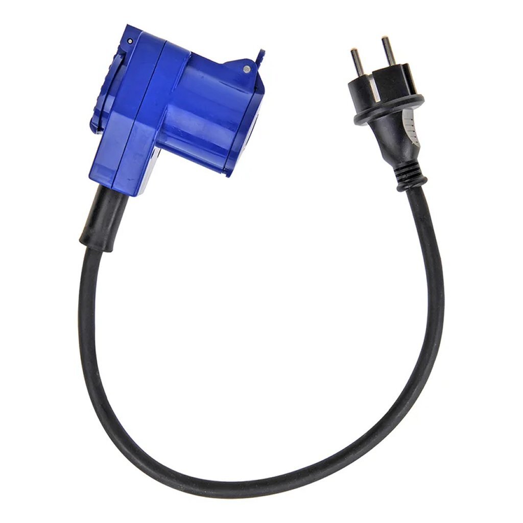 Proplus Verloopkabel 40 Cm Schuko Stekker-Haakse Cee Contrastekker + Schuko Stopcontact Zwart/Blauw