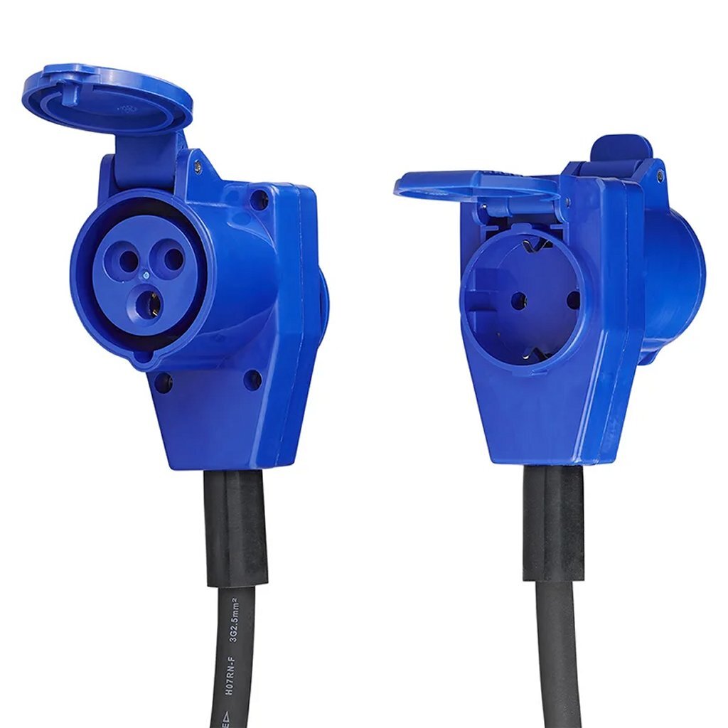 Proplus Verloopkabel 40 Cm Schuko Stekker-Haakse Cee Contrastekker + Schuko Stopcontact Zwart/Blauw