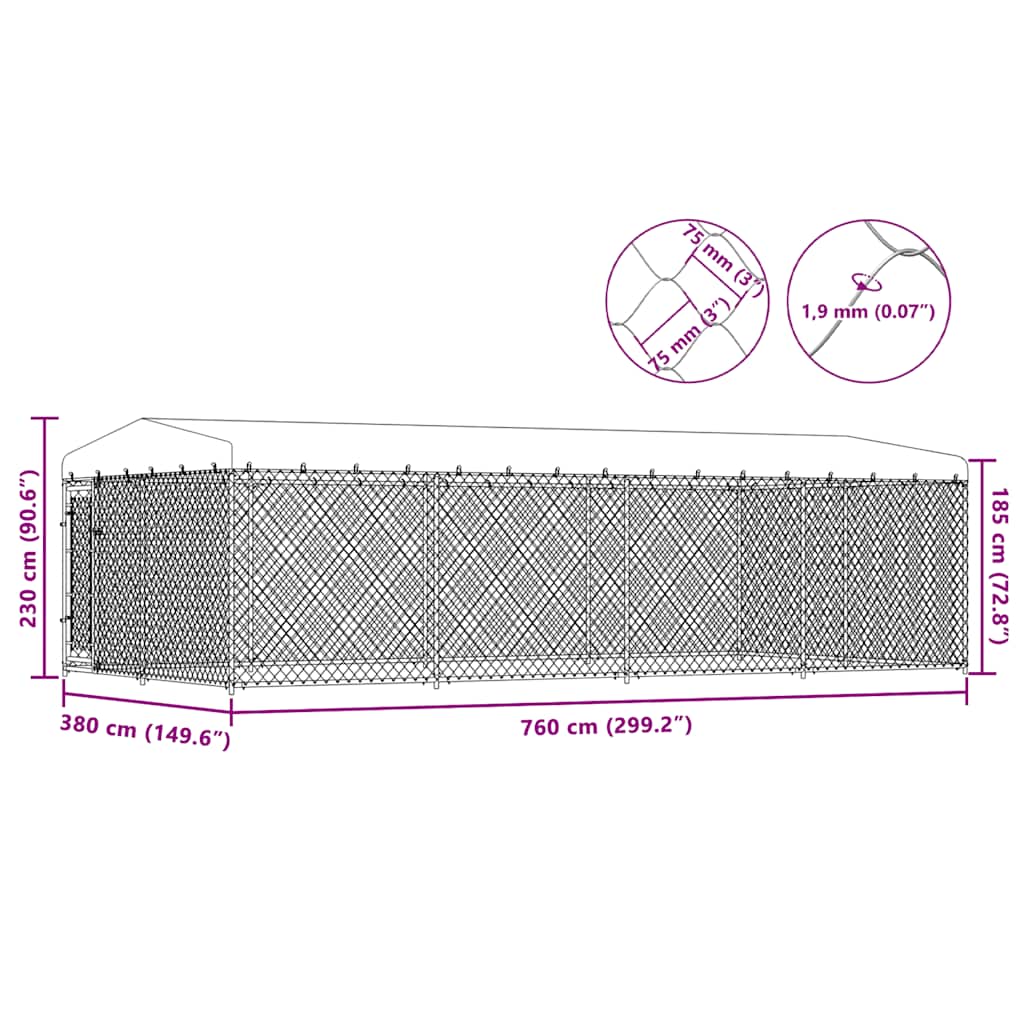 Chenil Extérieur Avec Toit Pour Chiens 7,6X3,8X2,3 M