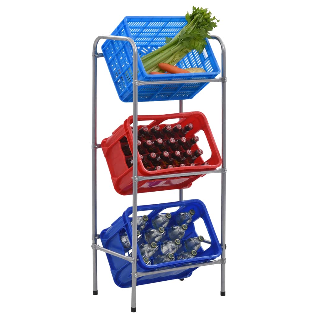 Étagère De Rangement Pour 3 Caisses Argenté Acier