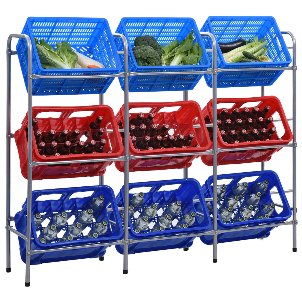 Étagère De Rangement Pour 3 Caisses Argenté Acier