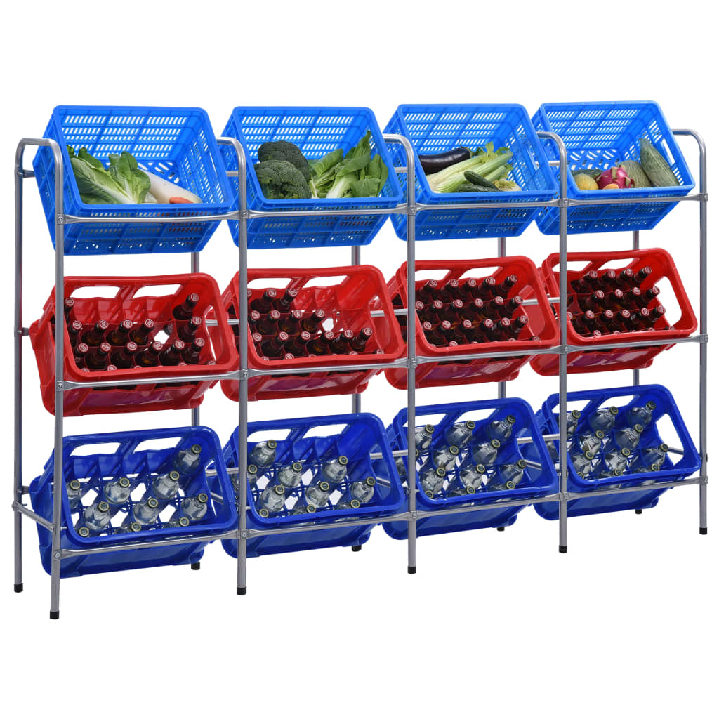 Étagère De Rangement Pour 3 Caisses Argenté Acier