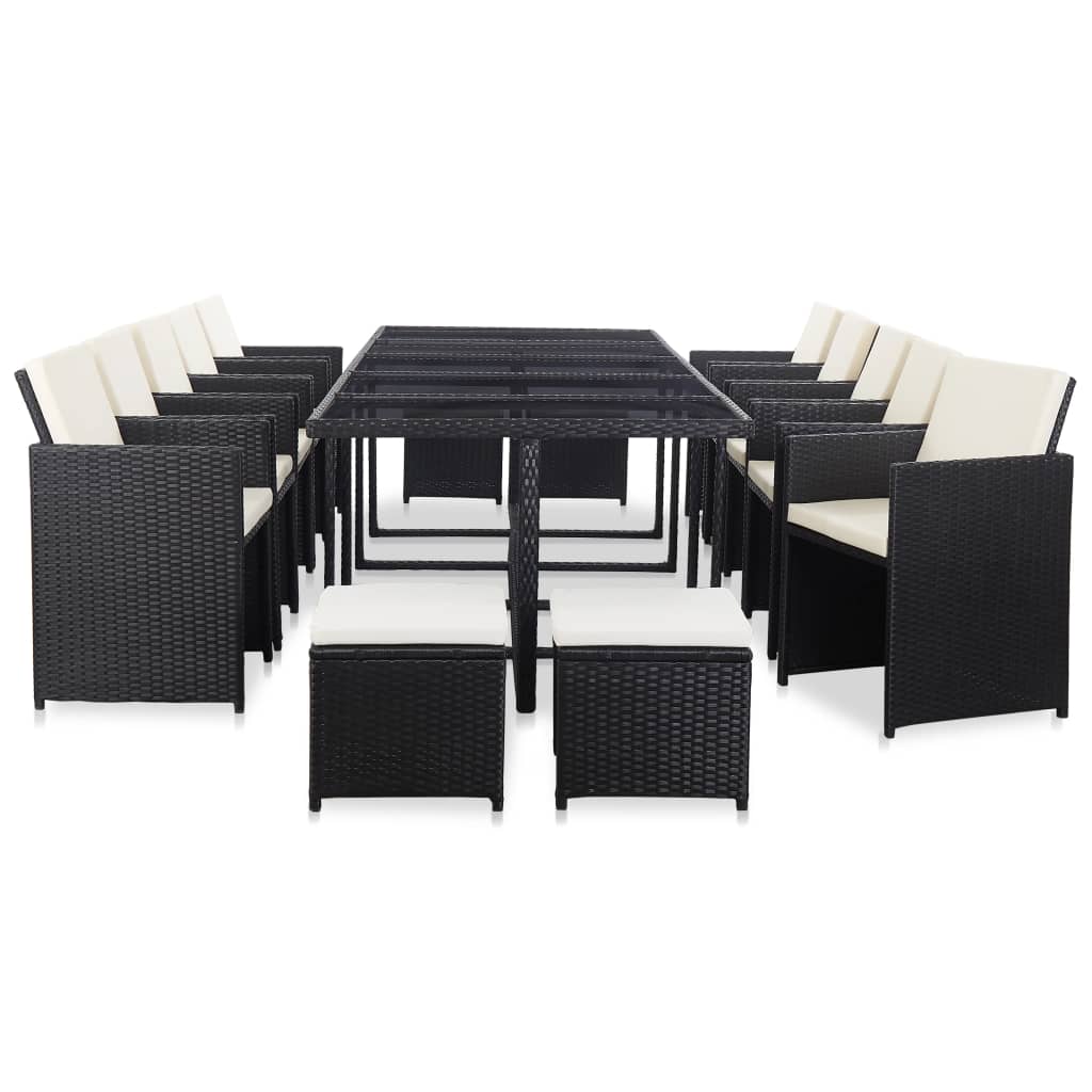 Ensemble À Manger De Jardin Coussins 11 Pcs Résine Tressée Noir Noir Et Blanc