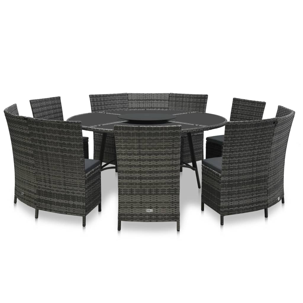 Ensemble À Manger D'extérieur 7 Pcs Avec Coussins Rotin Gris