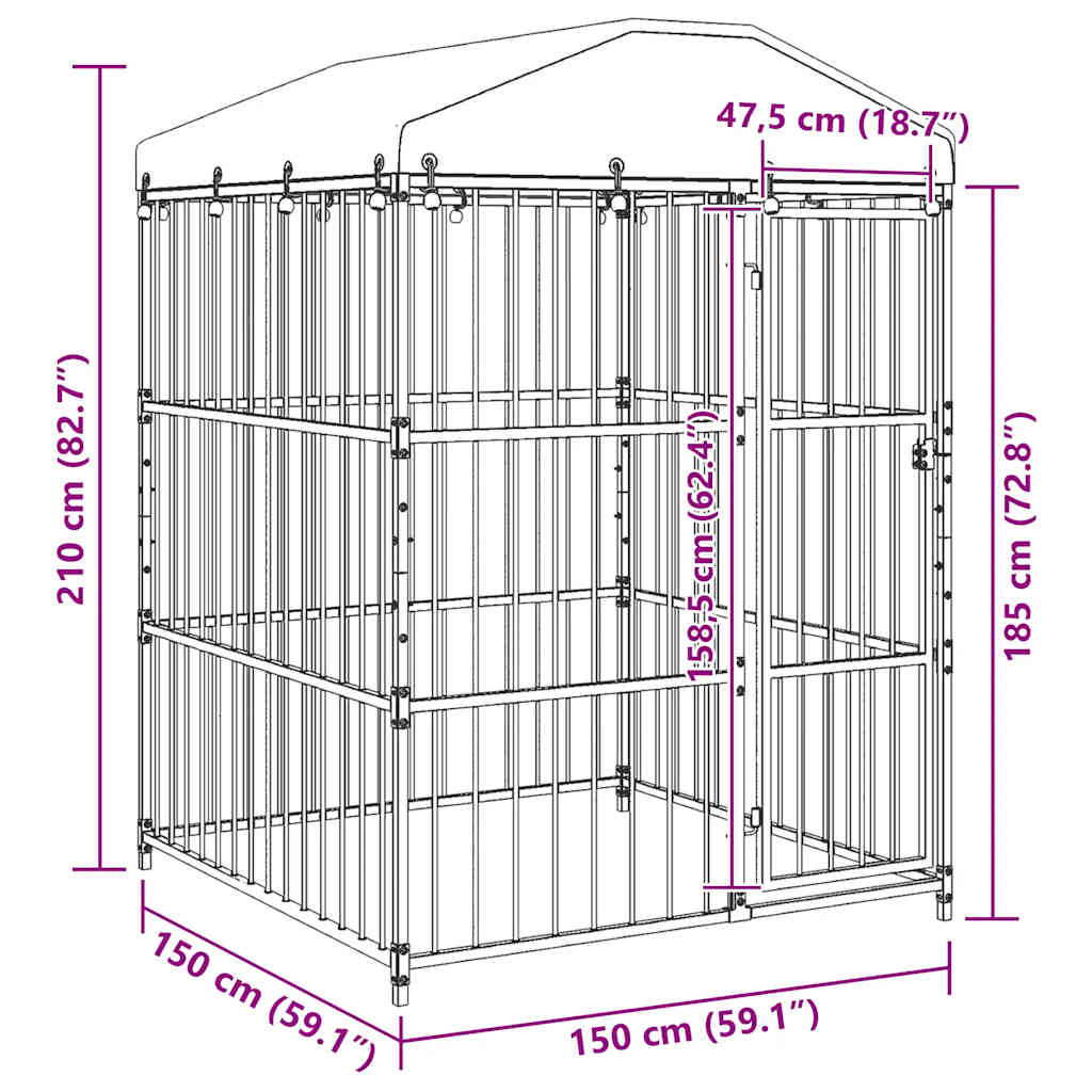 Chenil D'extérieur Avec Toit Pour Chiens 150X150X210 Cm