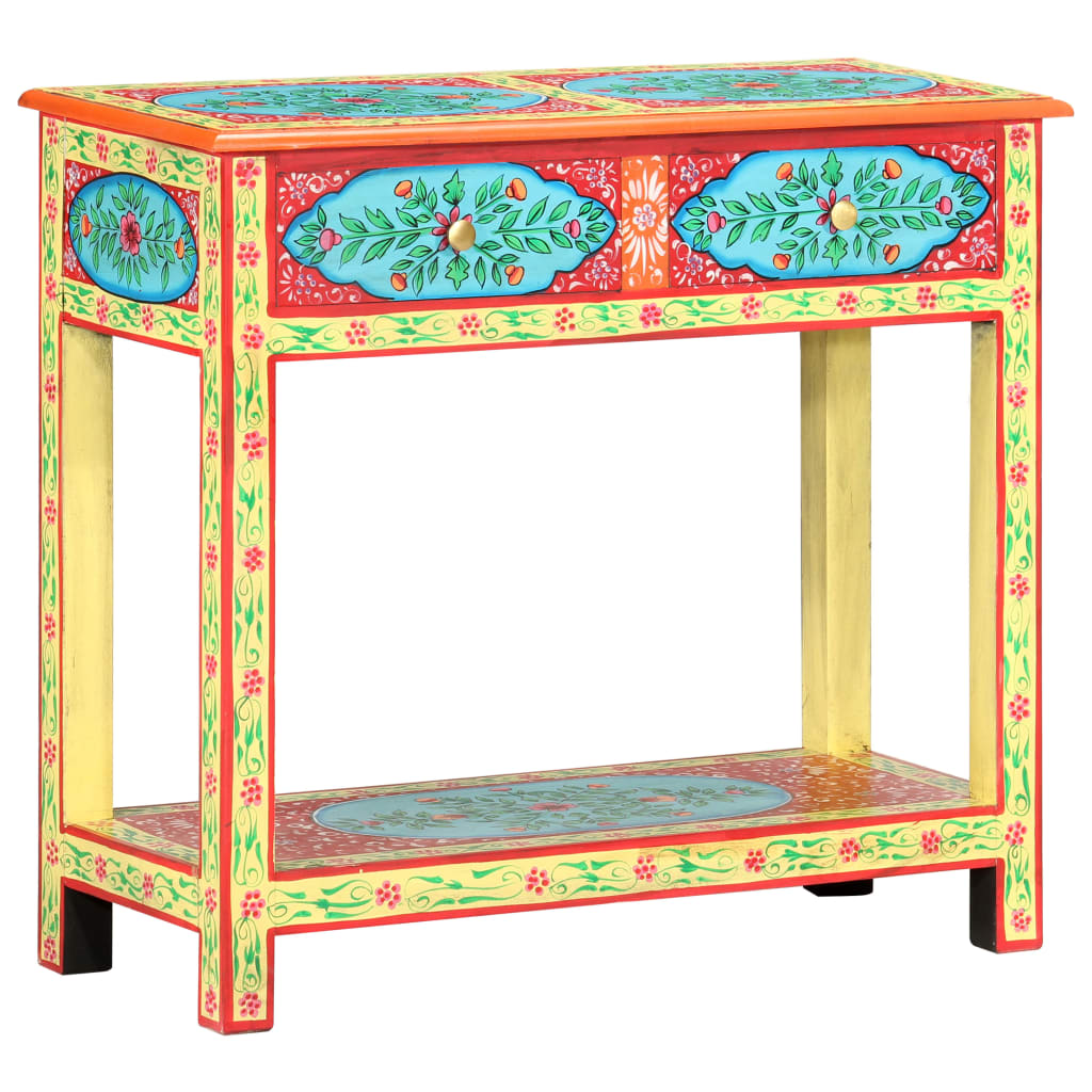Table Console Peinte À La Main 80X35X75 Cm Bois De Manguier
