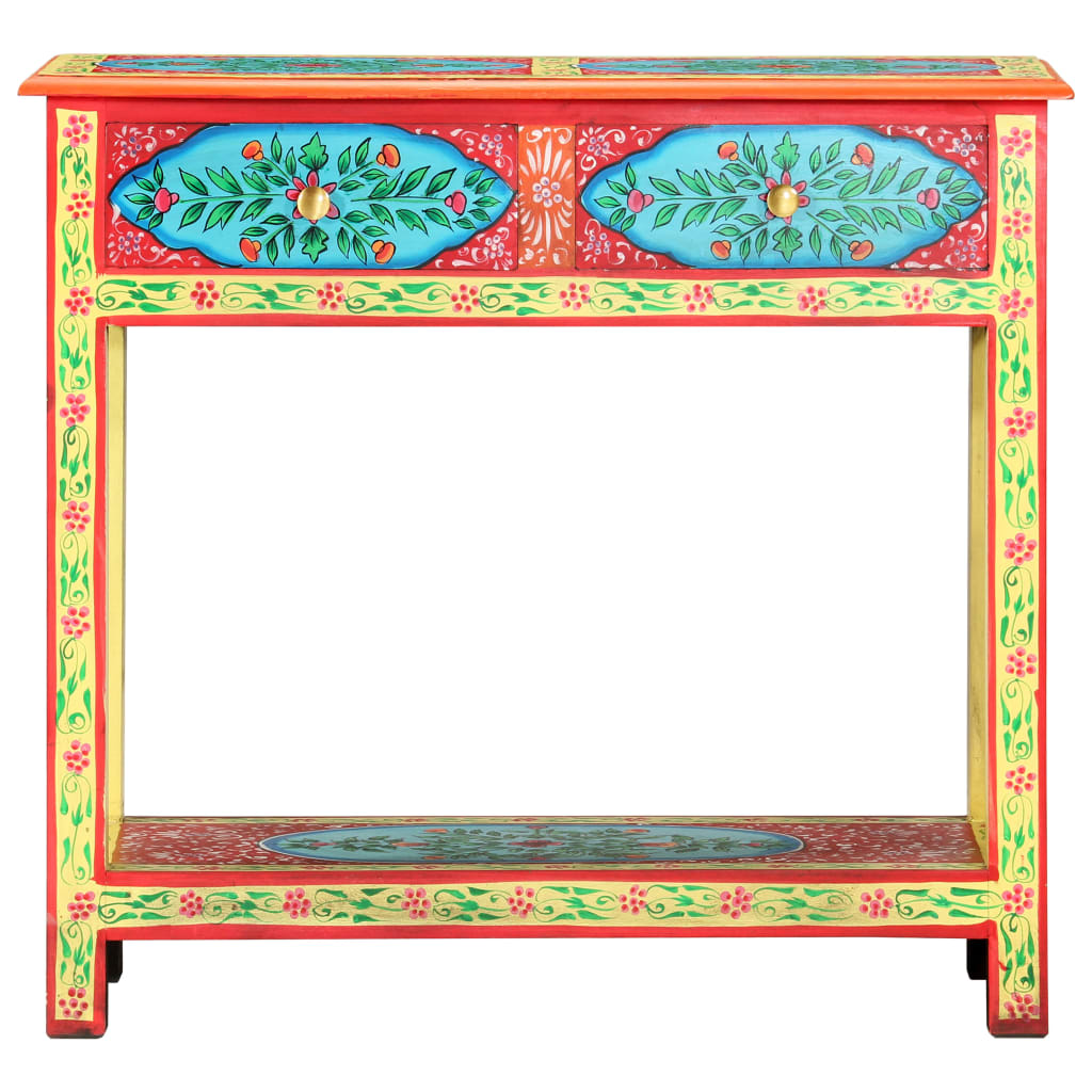 Table Console Peinte À La Main 80X35X75 Cm Bois De Manguier