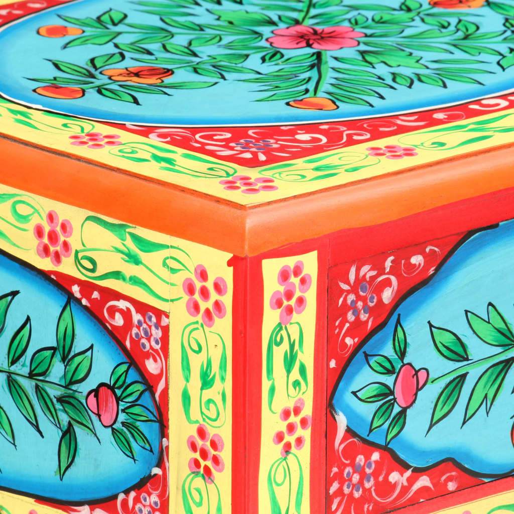 Table Console Peinte À La Main 80X35X75 Cm Bois De Manguier