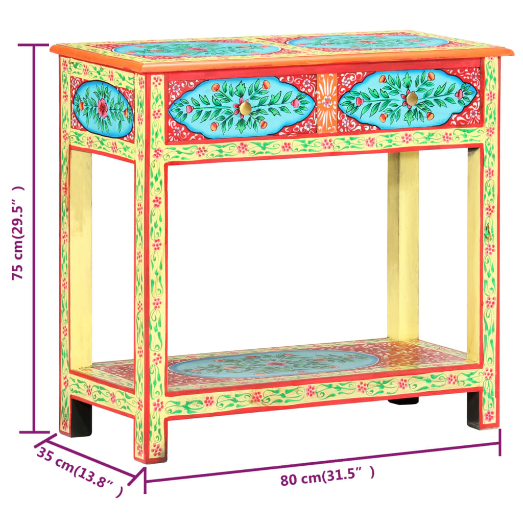 Table Console Peinte À La Main 80X35X75 Cm Bois De Manguier