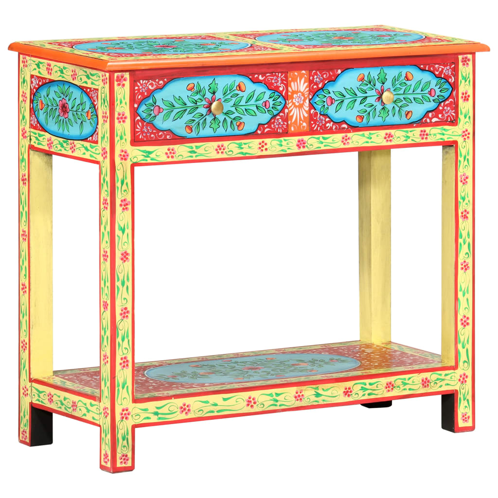 Table Console Peinte À La Main 80X35X75 Cm Bois De Manguier