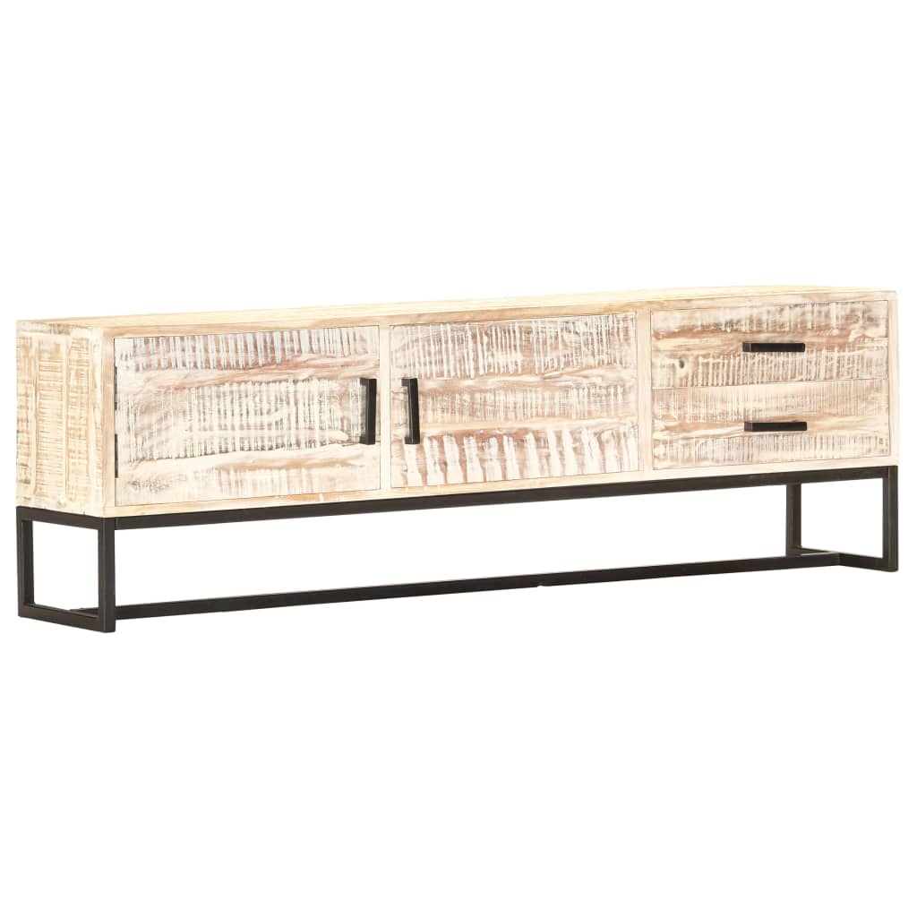 Meuble Tv Blanc 140 X 30 X 45 Cm Bois D'acacia Massif
