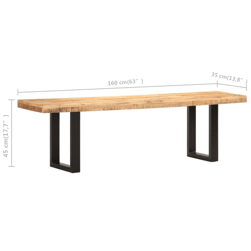Banc 160 Cm Bois De Manguier Brut Massif Et Acier
