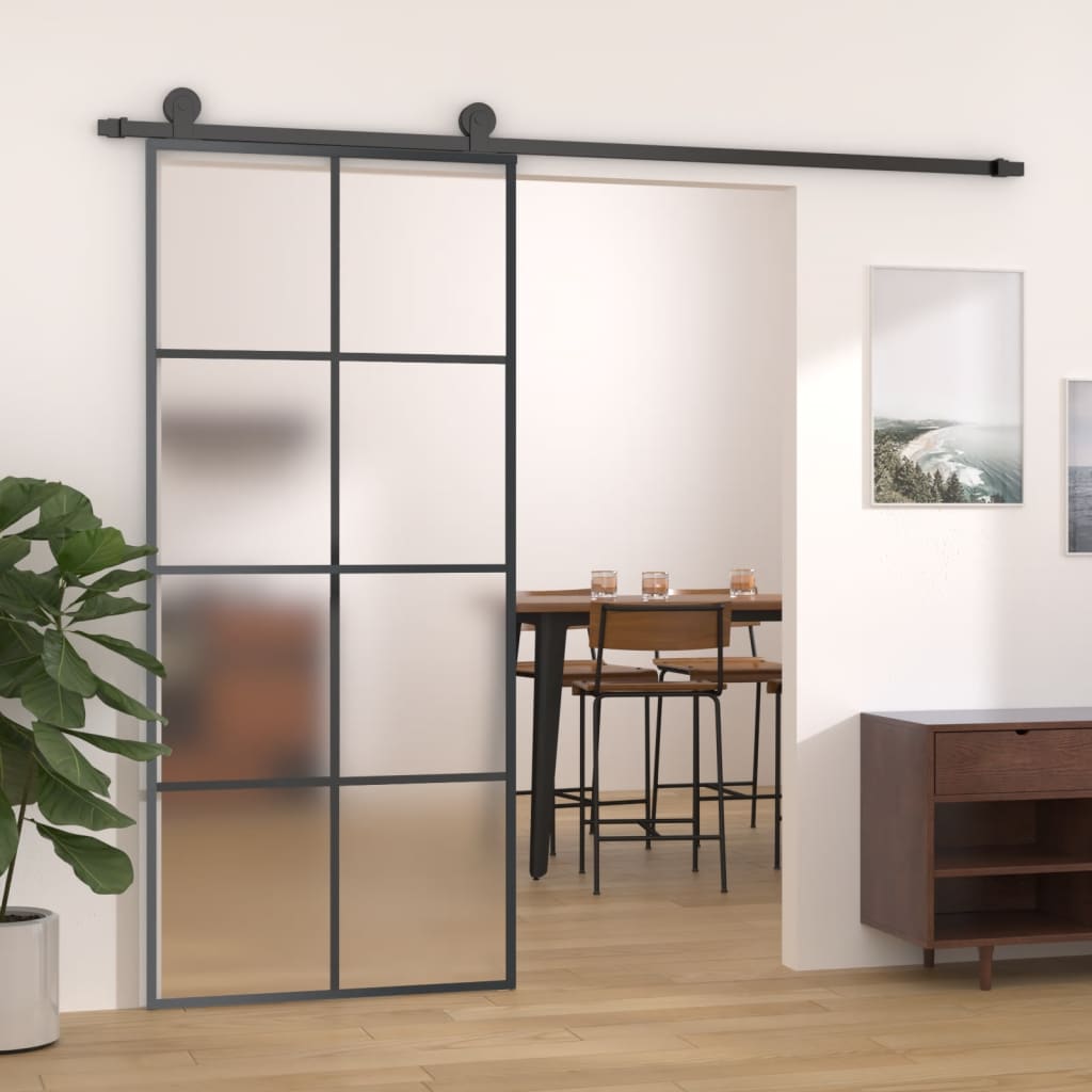 Porte Coulissante Verre Trempé Aluminium Noir