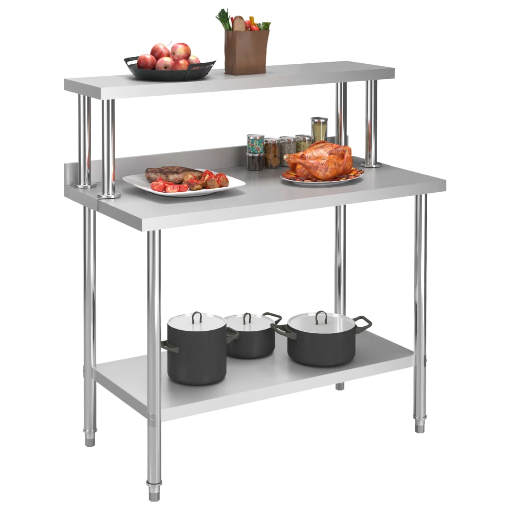 Table De Travail De Cuisine Avec Étagère 120X60X120 Cm Inox