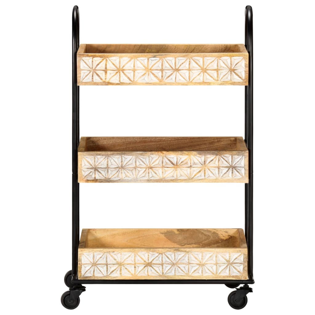 Chariot De Cuisine À 3 Niveaux 46X30X76 Cm Bois De Manguier