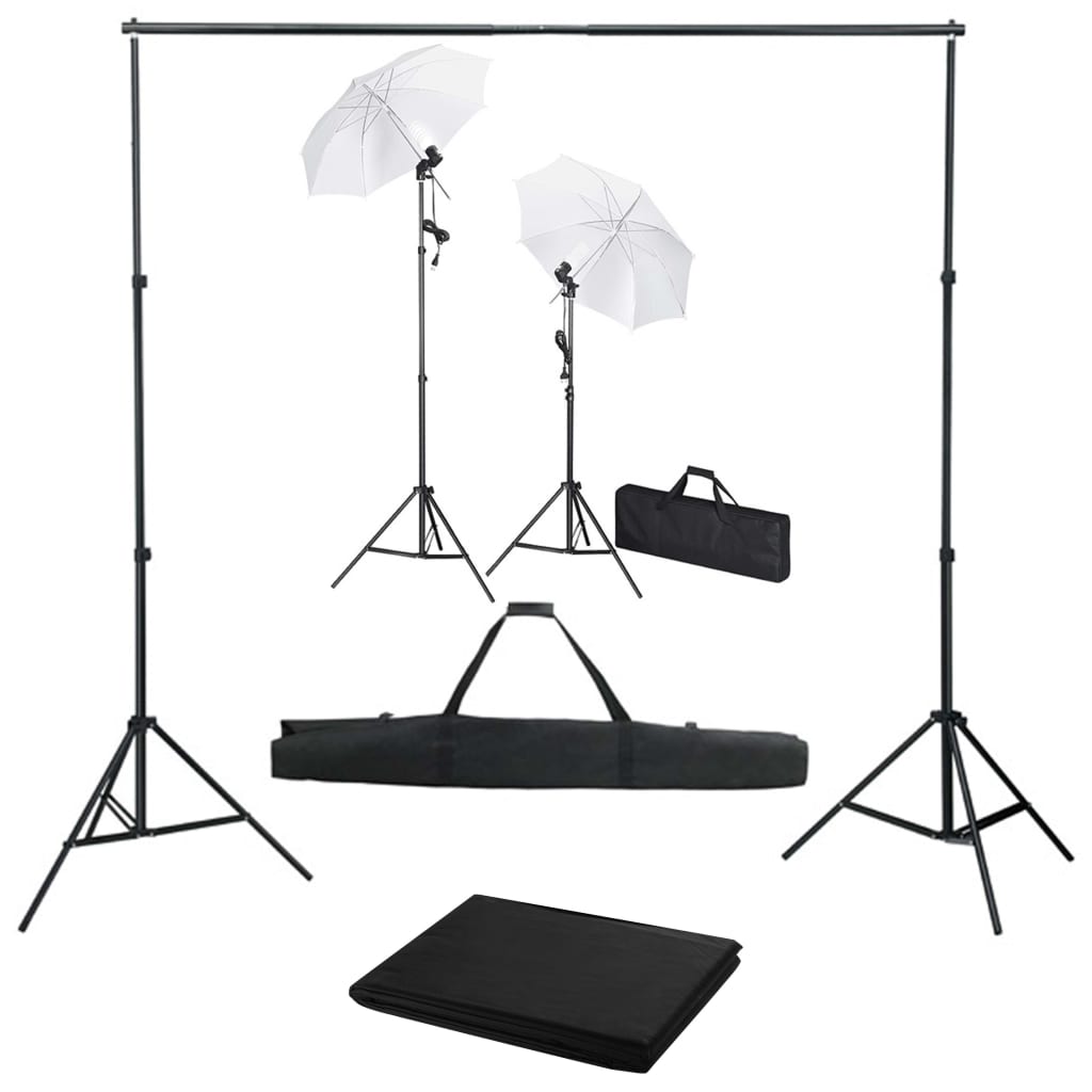 Kit De Studio Photo Avec Toile De Fond Lampes Et Parapluies