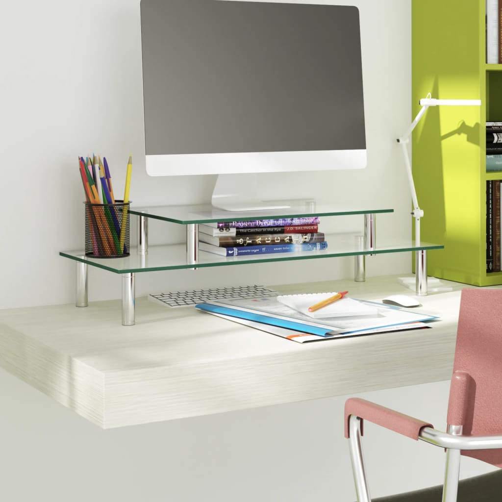 Support De Moniteur À 2 Niveaux Verre Transparent