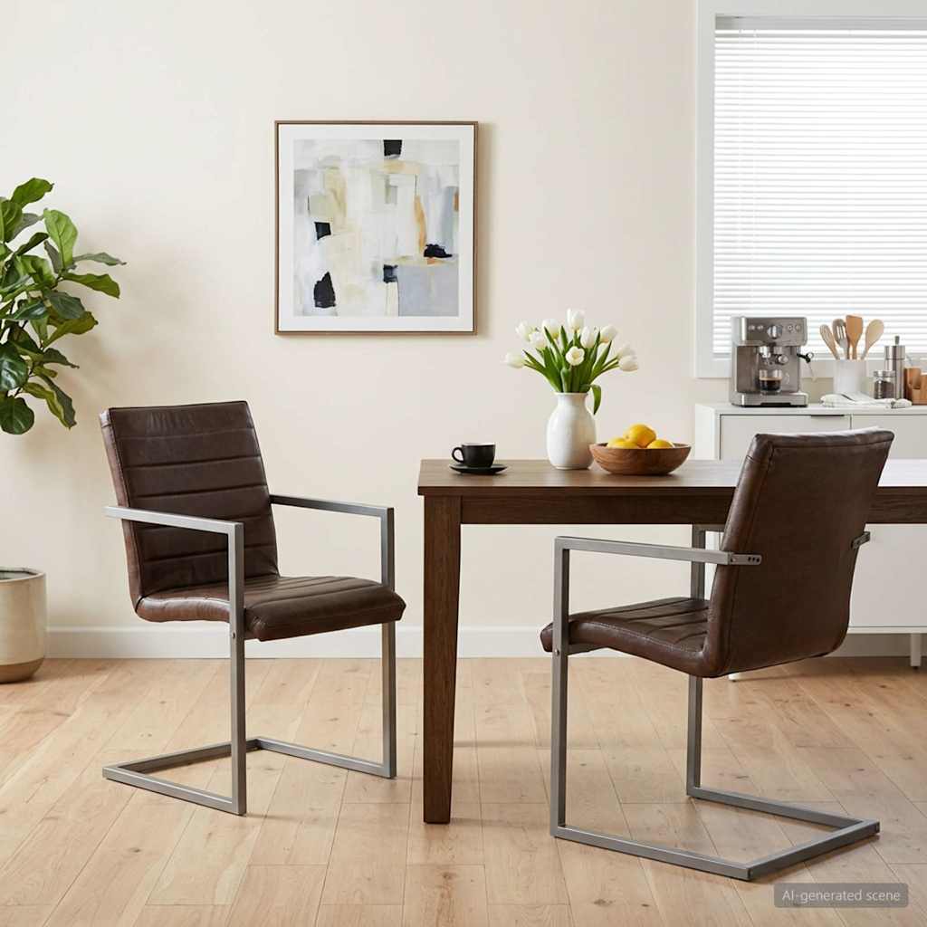 Chaises À Manger Cantilever Lot De 6 Marron Cuir Véritable
