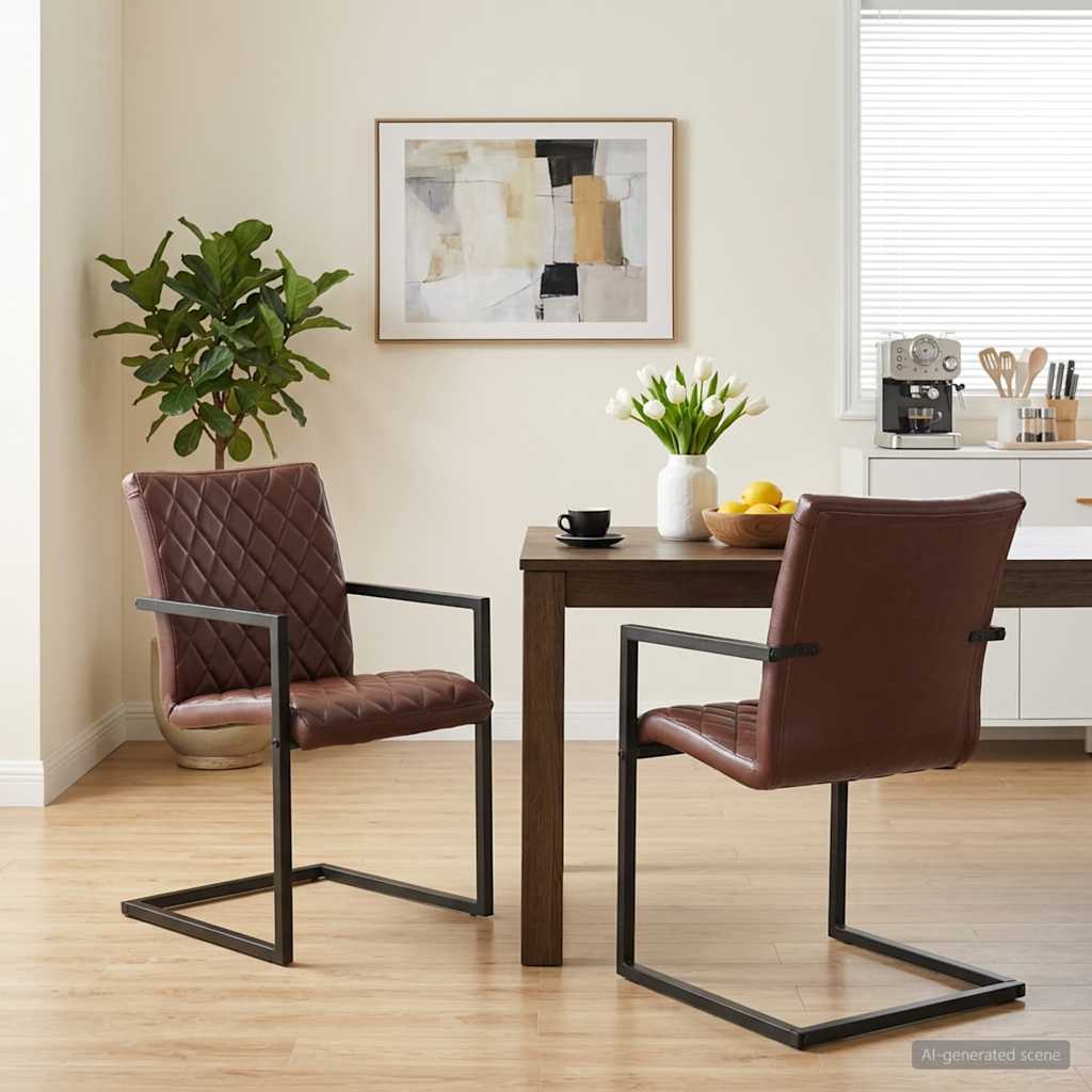 Chaises À Manger Cantilever Lot De 6 Marron Cuir Véritable