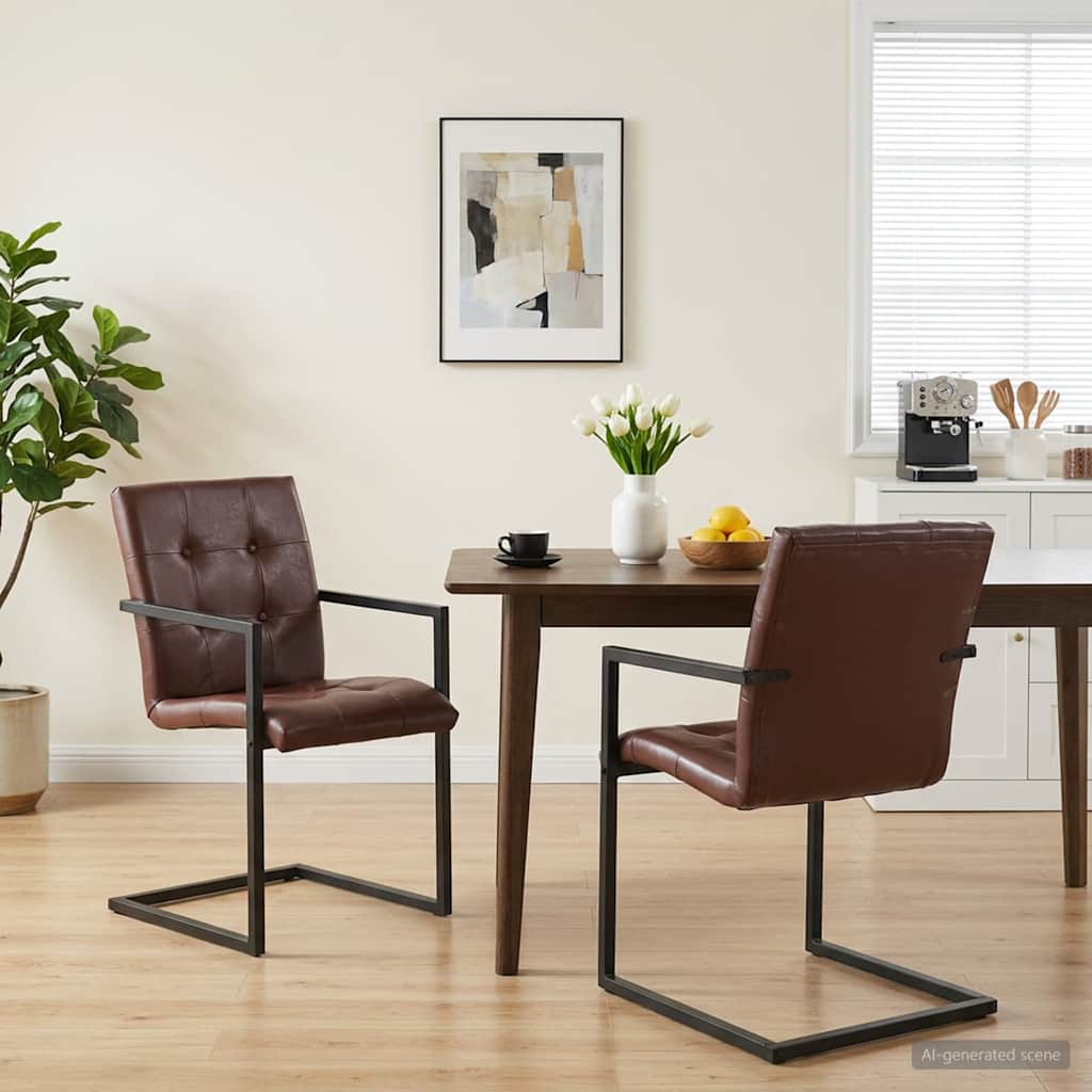 Chaises À Manger Cantilever Lot De 6 Marron Cuir Véritable