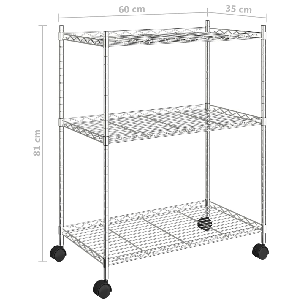 Étagère De Rangement 3 Niveaux Et Roues 60X35X81Cm 150Kg Chrome