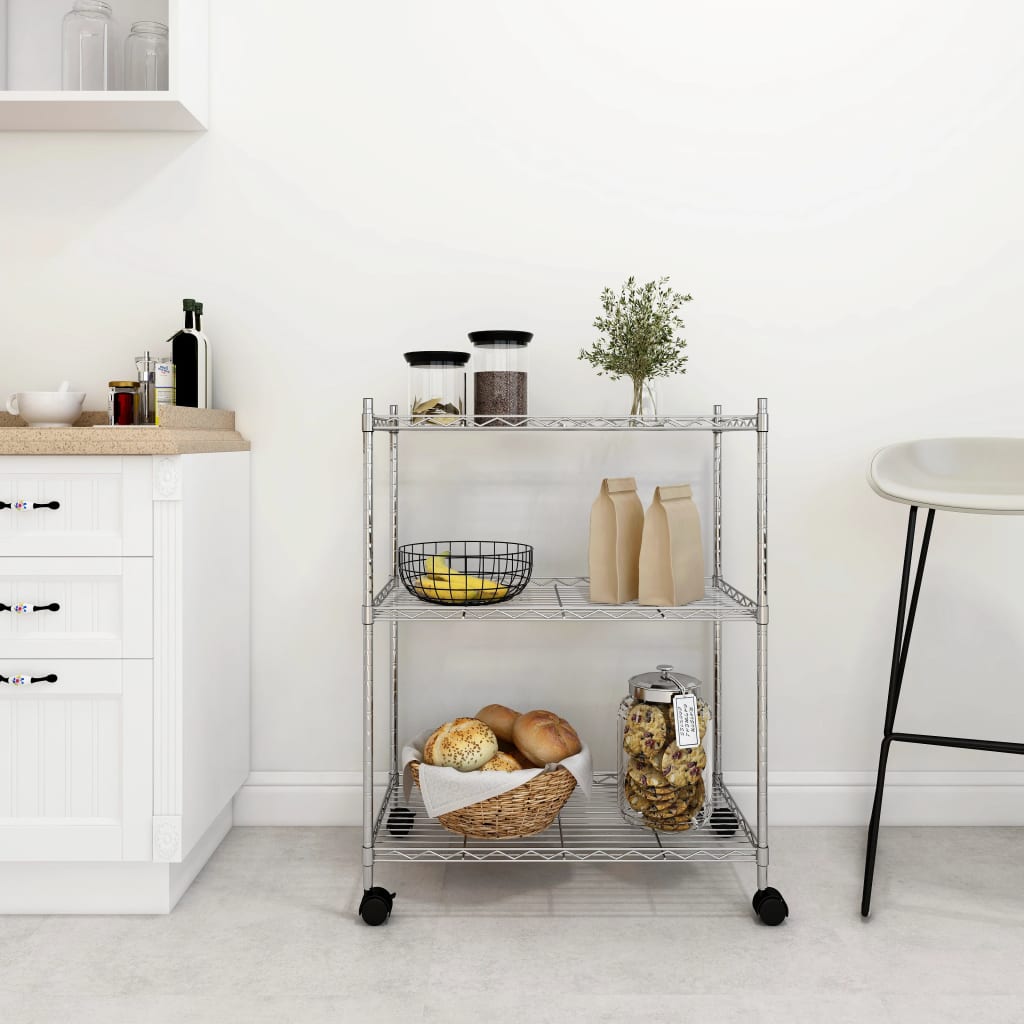 Étagère De Rangement 3 Niveaux Et Roues 60X35X81Cm 150Kg Chrome