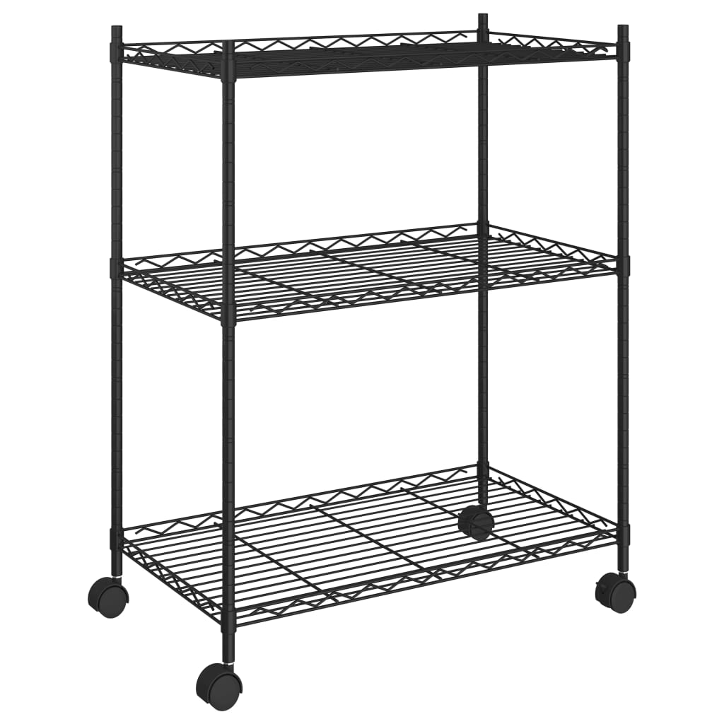 Étagère De Rangement 3 Niveaux Et Roues 150 Kg Noir