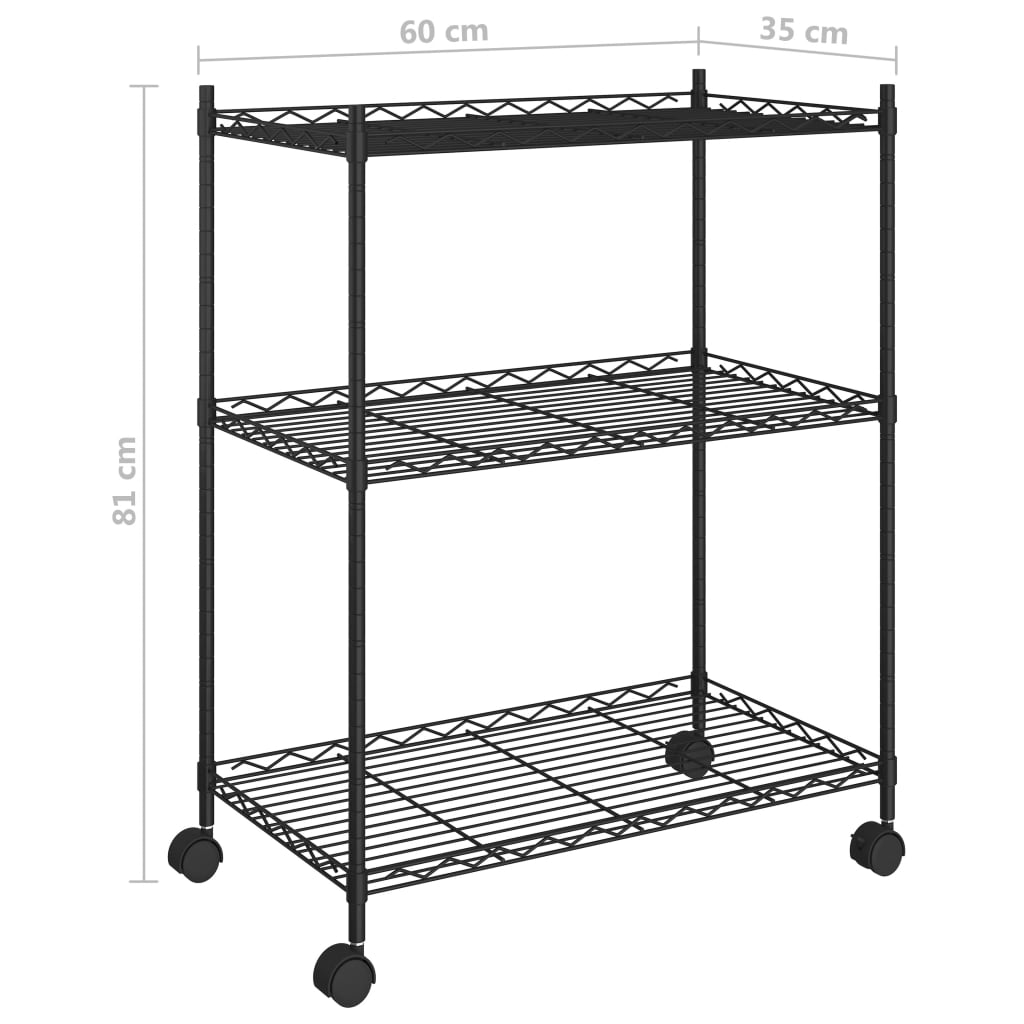 Étagère De Rangement 3 Niveaux Et Roues 150 Kg Noir