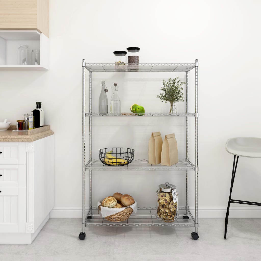 Étagère De Rangement 3 Niveaux Et Roues 60X35X81Cm 150Kg Chrome