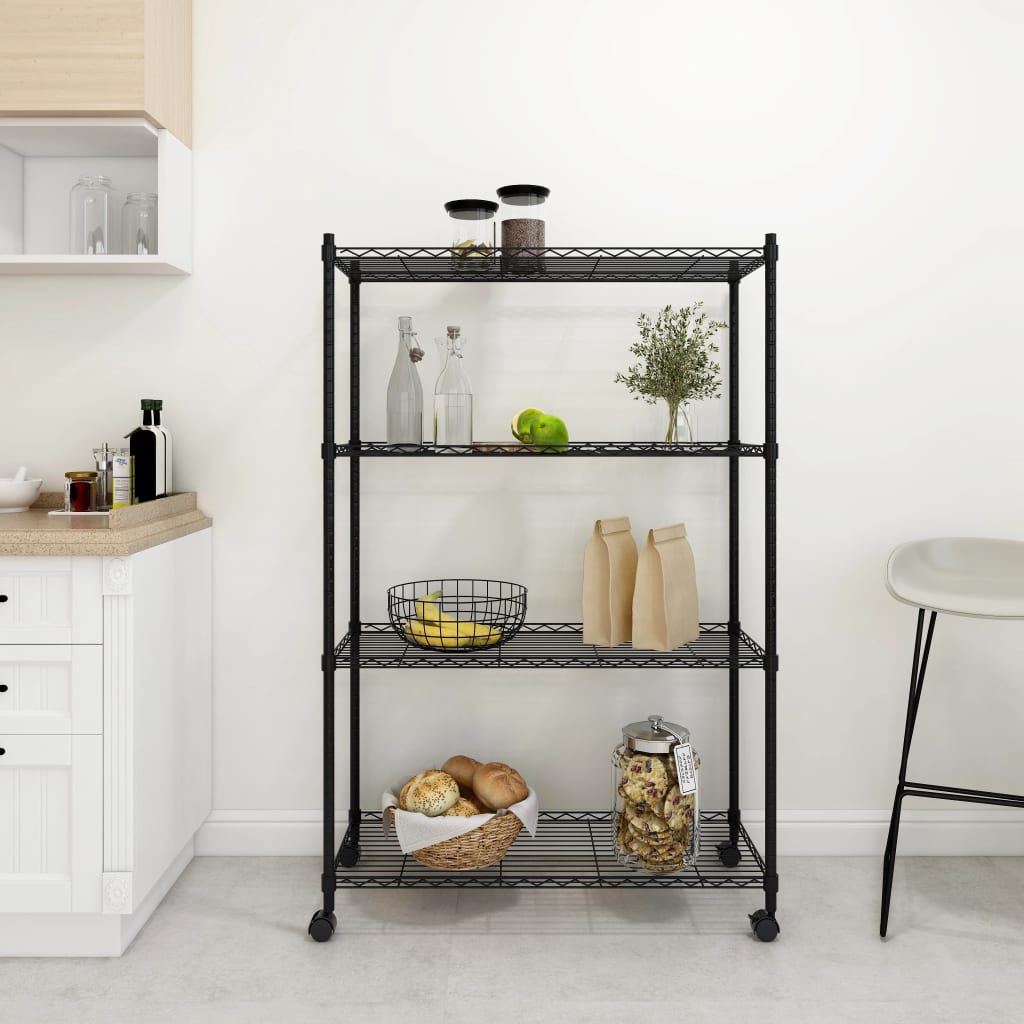 Étagère De Rangement 3 Niveaux Et Roues 150 Kg Noir