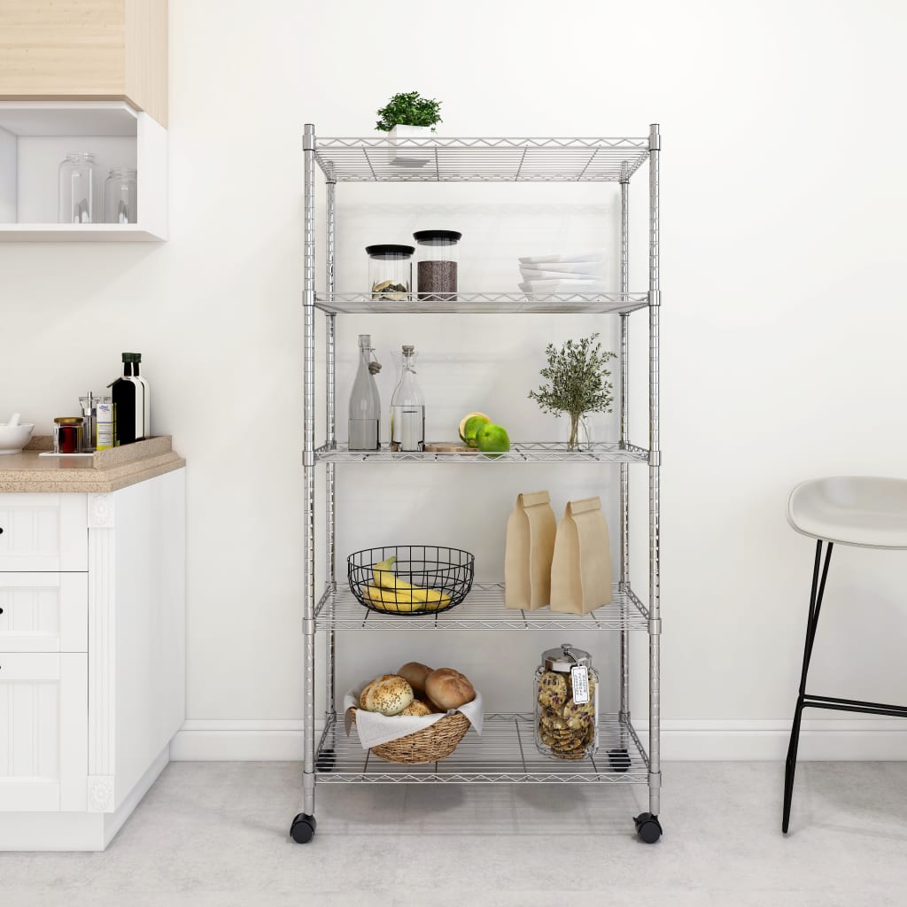 Étagère De Rangement 3 Niveaux Et Roues 60X35X81Cm 150Kg Chrome