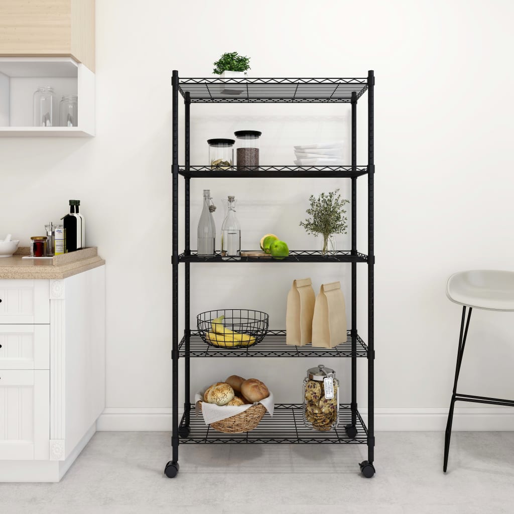 Étagère De Rangement 3 Niveaux Et Roues 150 Kg Noir