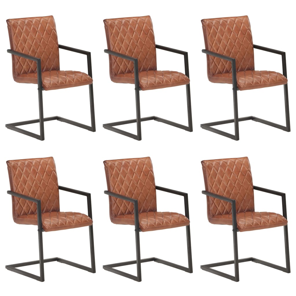 Chaises À Manger Cantilever Lot De 6 Marron Cuir Véritable