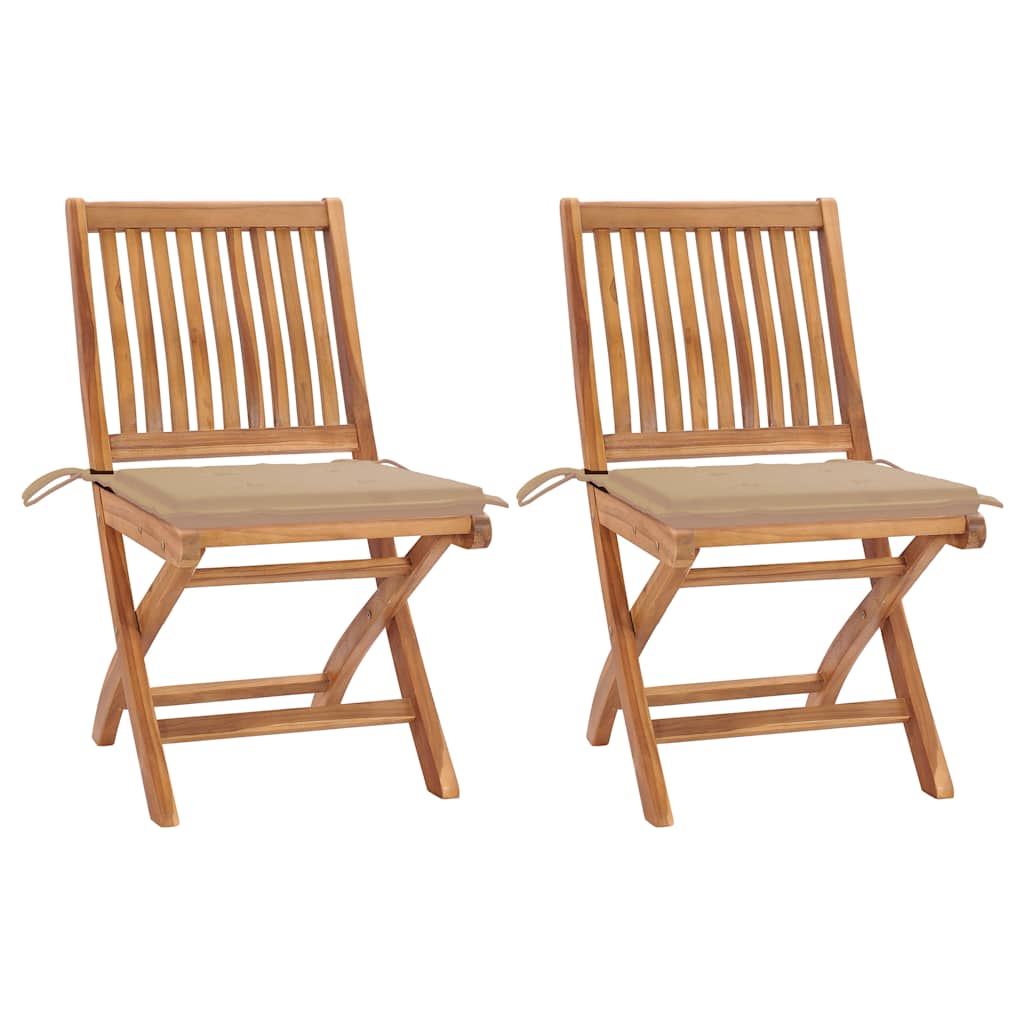 Chaises Pliantes Avec Coussins, 6 Pièces, En Teck Massif