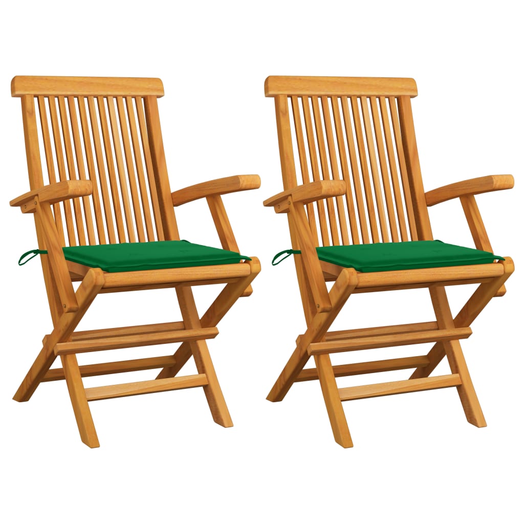 Chaises Pliantes Avec Coussins À Carreaux Rouges (6 Pièces) En Bois De Teck Massif