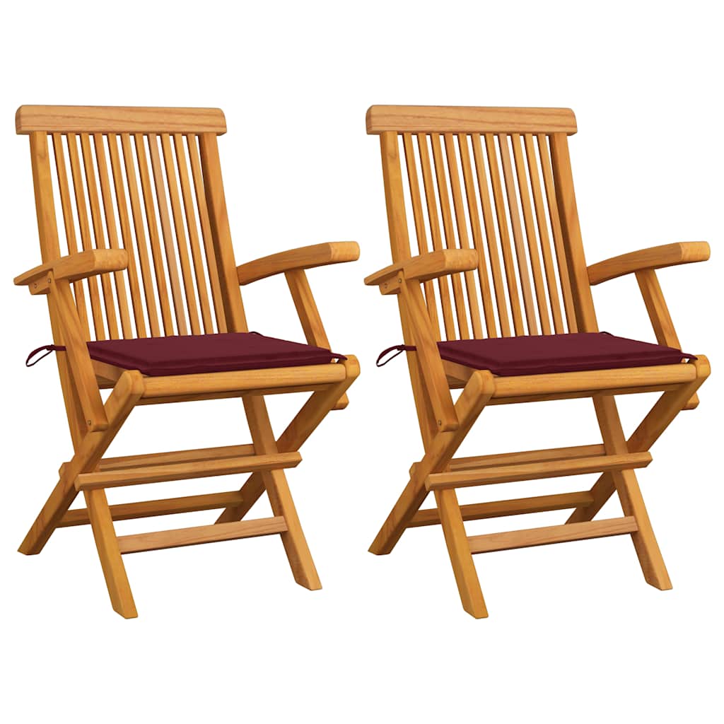Chaises Pliantes Avec Coussins À Carreaux Rouges (6 Pièces) En Bois De Teck Massif