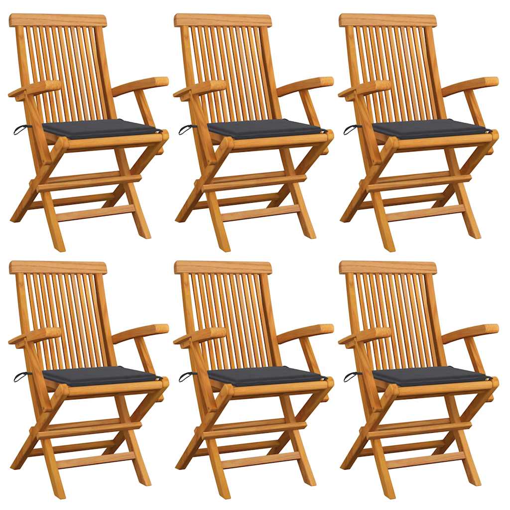 Chaises Pliantes Avec Coussins À Carreaux Rouges (6 Pièces) En Bois De Teck Massif