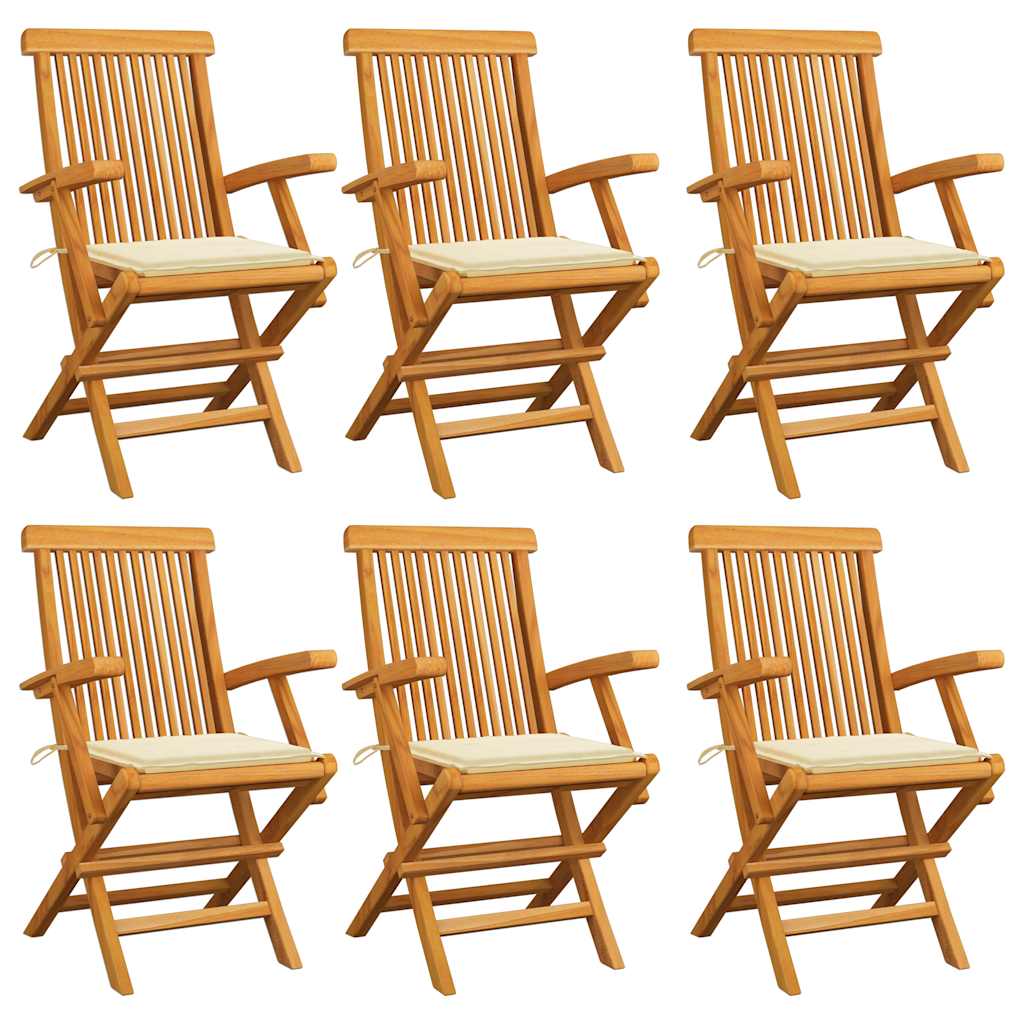 Chaises Pliantes Avec Coussins À Carreaux Rouges (6 Pièces) En Bois De Teck Massif