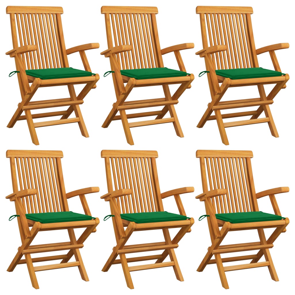 Chaises Pliantes Avec Coussins À Carreaux Rouges (6 Pièces) En Bois De Teck Massif