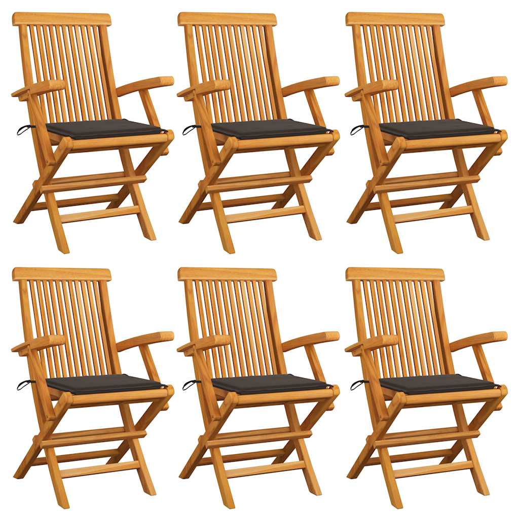 Chaises Pliantes Avec Coussins À Carreaux Rouges (6 Pièces) En Bois De Teck Massif