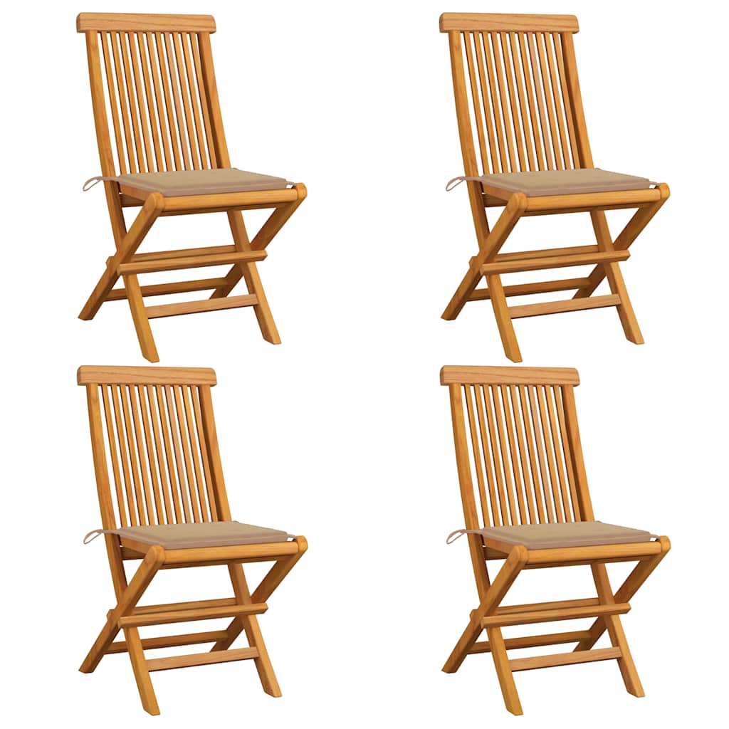 Chaises Pliantes Avec Coussins À Carreaux Rouges (6 Pièces) En Bois De Teck Massif
