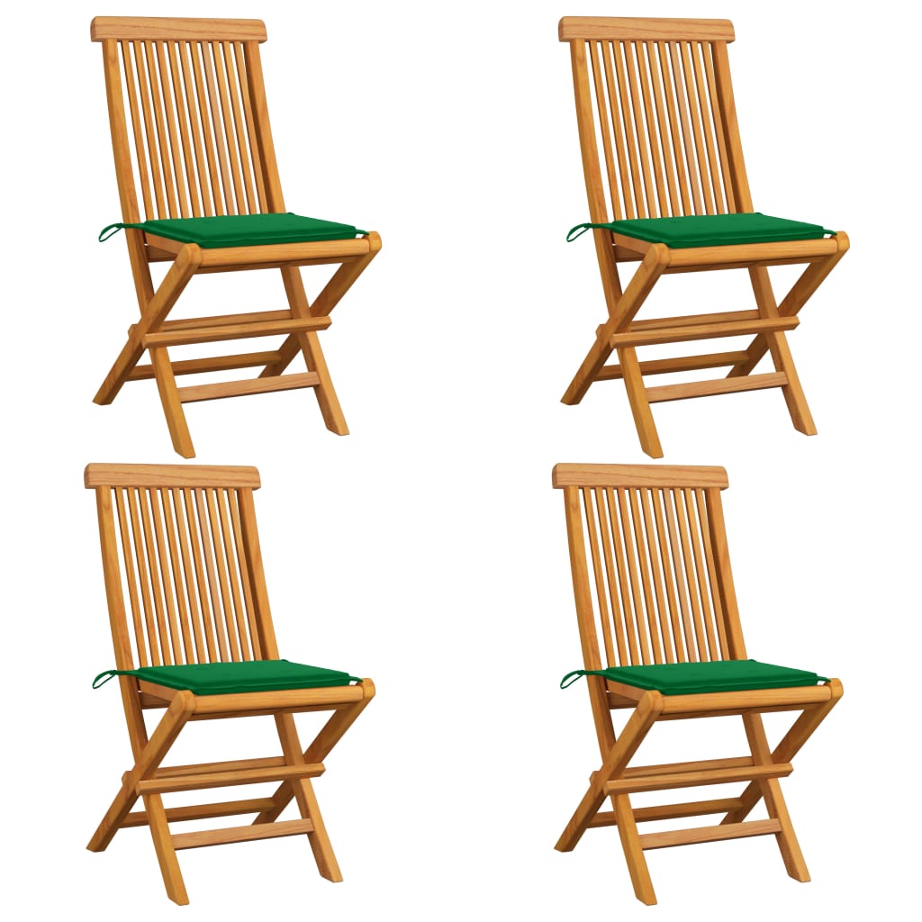 Chaises Pliantes Avec Coussins À Carreaux Rouges (6 Pièces) En Bois De Teck Massif