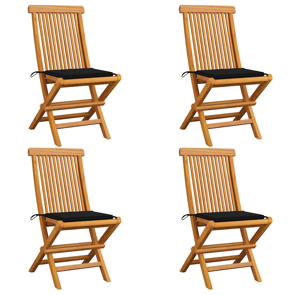 Chaises Pliantes Avec Coussins À Carreaux Rouges (6 Pièces) En Bois De Teck Massif