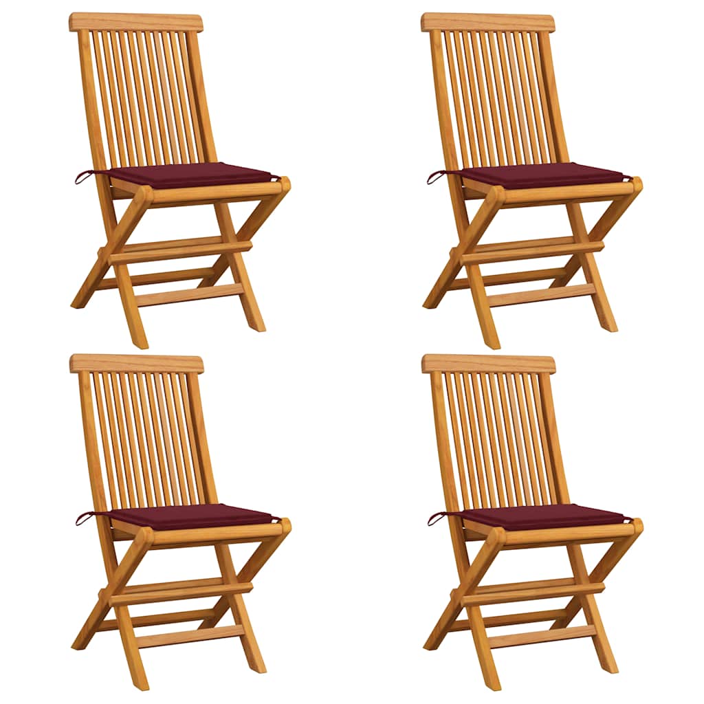 Chaises Pliantes Avec Coussins À Carreaux Rouges (6 Pièces) En Bois De Teck Massif